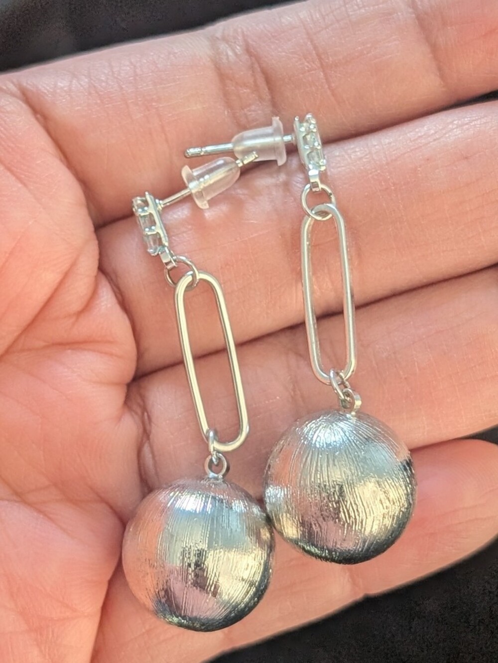 Silver Drop Sphere Dangle Earrings - Women Jewelry - Picture 5 of 6